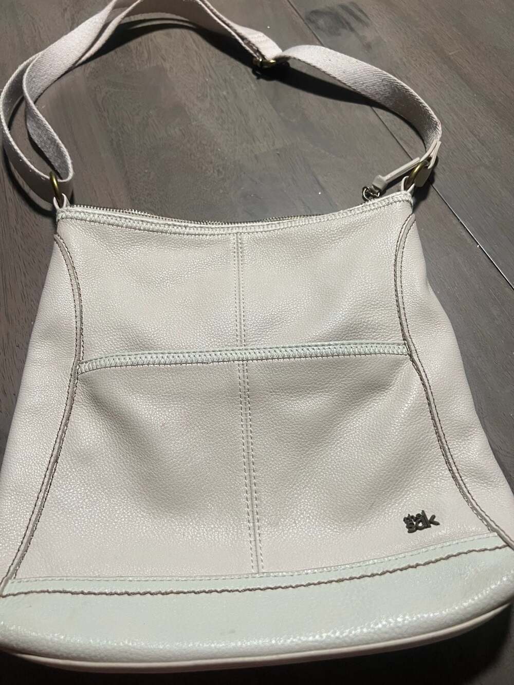 THE SAK~ Off White Leather “IRIS" CROSSBODY SHOULDER BAG PURSE Adjustable Strap!